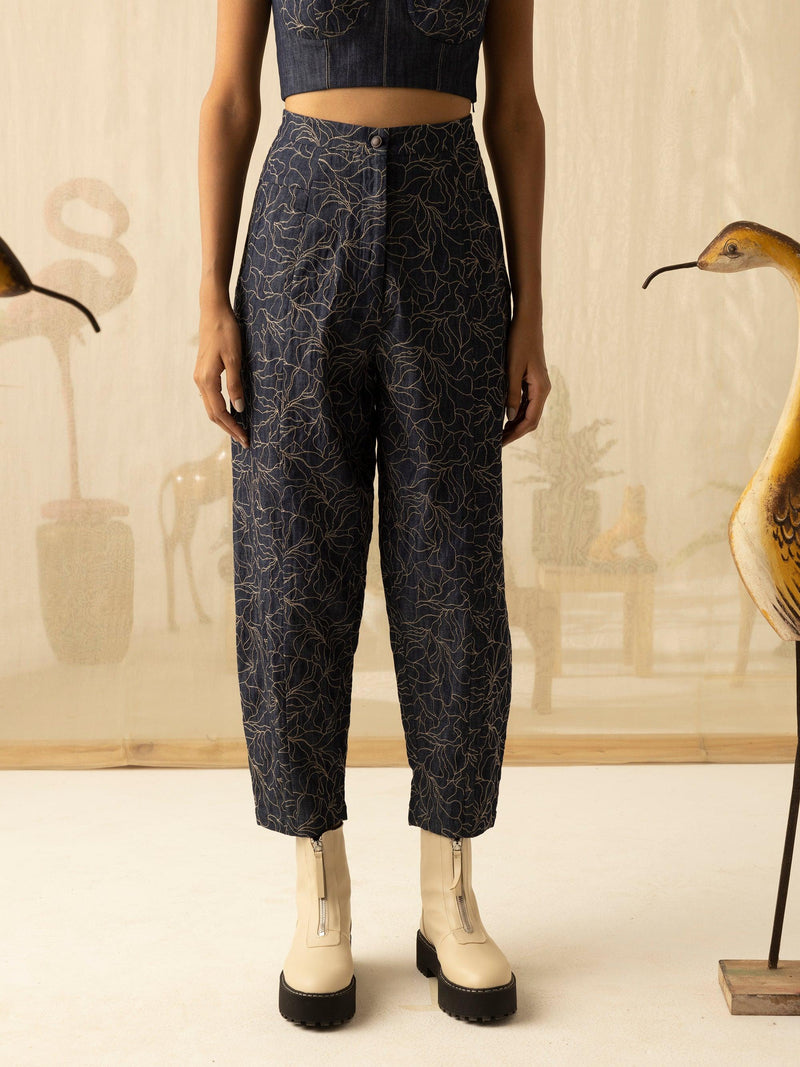 Denim Embroidered Pants - CordStudio